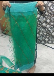 Elegant Teal Embellished Gown With Freebie