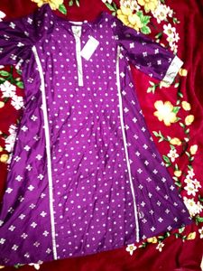 Stylish Purple Kurti with White Polka Dots