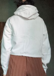 White Cropped Hoodie with Scorpion Graphic