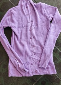 Lilac Ribbed Button-Up Sweater