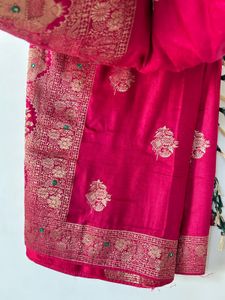 Elegant Pink Banarasi Silk Saree with Blouse Piece