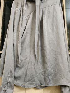 Silky Gray Tie-Neck Blouse
