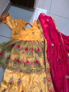 Yellow &amp; Pink Embroidered Lehenga Choli