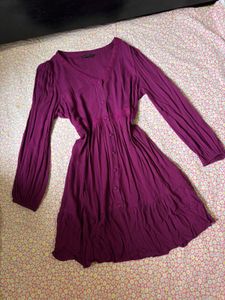 Purple Button-Up Tiered Midi Dress