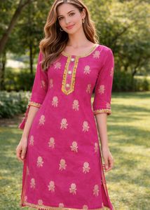 Beautiful Pink Kurta with Golden Embroidery