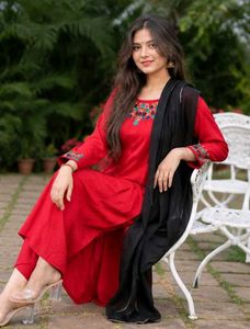 Red Embroidered Kurta and palazzo