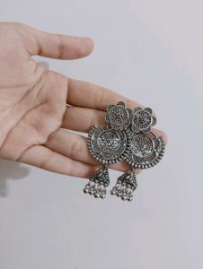 Exquisite Oxidized Silver Jhumka Earrings