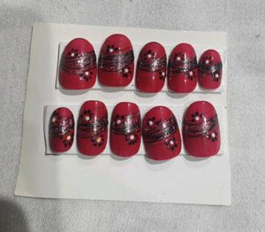 Red Floral Press-On Nails