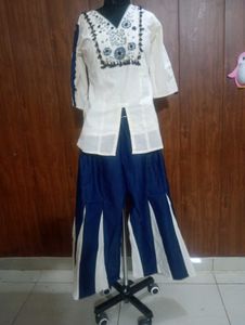 Elegant White Kurta with Blue Palazzo