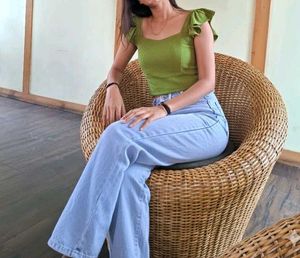 Cute Green Ruffle Sleeve Top