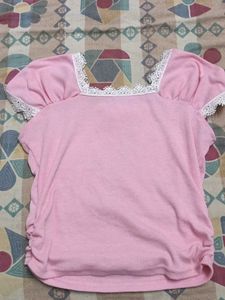 Cute Pink Lace Trim Crop Top
