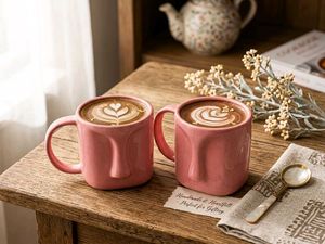 Unique Pink Ceramic  face Mugs Set