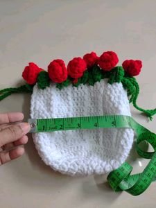 Crocheted Red Roses with White Potli bag