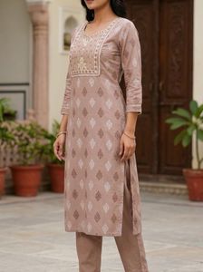 Elegant Beige Printed Kurta Set