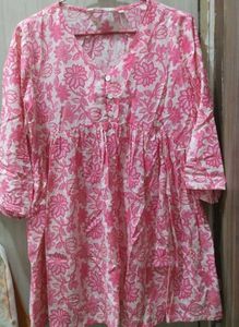 Pink Floral Cotton Kurta