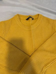 Yellow Lace-Up Knit Sweater