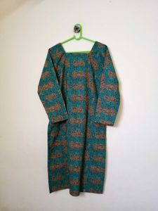 Teal &amp; Brown Printed Straight Kurti