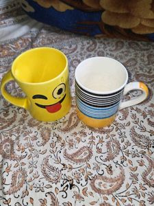 Fun Emoji &amp; Striped Mugs Set