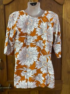 Orange Floral Print V-Neck Top
