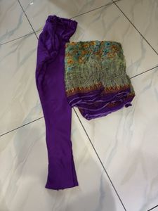 Purple Floral Print Kurta with dupatta