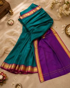 Teal &amp; Purple Silk Saree