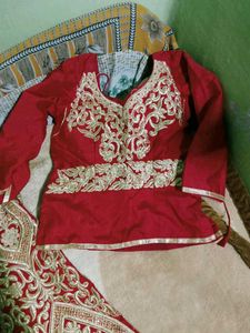 Elegant Red &amp; Gold Embroidered Lehenga Choli