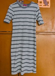 Striped Ribbed Knit Casual Dress