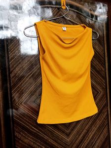 Ribbed Cowl Neck Sleeveless Top