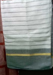 Elegant Grey &amp; White Striped Saree with one meter