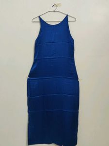 Royal Blue Satin Midi Dress