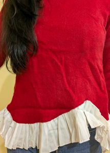 Red Ruffle Hem Sweater