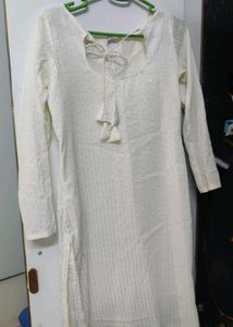 Elegant White Embellished Kurta with blue colour d