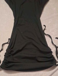 Black Ruched Drawstring Dress