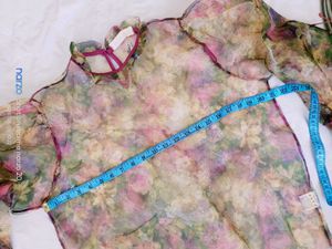 Sheer Floral Organza Puff Sleeve Blouse