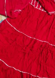 Red Tiered Kurta Set with Silver Accents