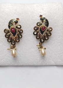 Peacock Design Earrings with Pearls
