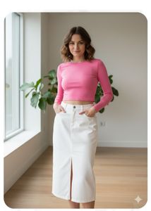 White Denim Midi Skirt
