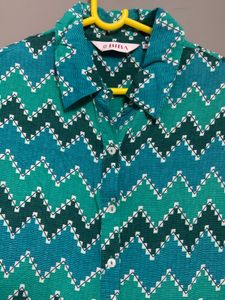 Biba Green Tarquoise Chevron Block Print Dress