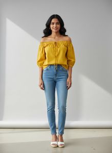 Yellow Off-Shoulder Tie-Up Top