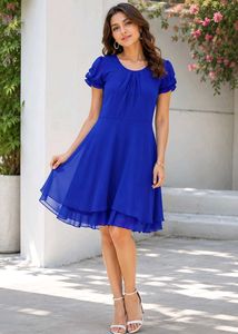 Vibrant Blue Chiffon Fit & Flare Dress