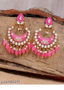 Pink Kundan Chandbali Earrings