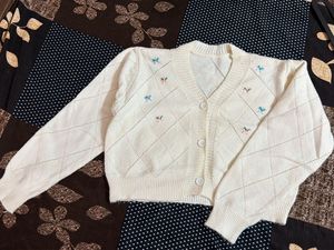 Cute Cream Embroidered Cardigan