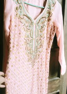 hand work peach kurtas set