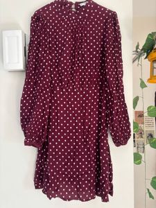 Burgundy Polka Dot Mini Dress