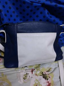 Hidesign Navy &amp; White Leather Crossbody Bag