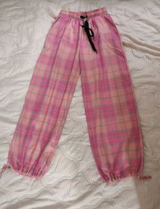 Pink Plaid Wide-Leg Pants
