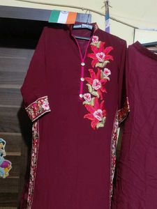 Maroon Embroidered Kurta Set