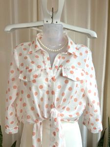 Imported Polka Dot Tie-Front top