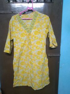 Yellow Block Print Kurta