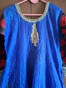 Elegant Blue &amp; Red Anarkali Suit